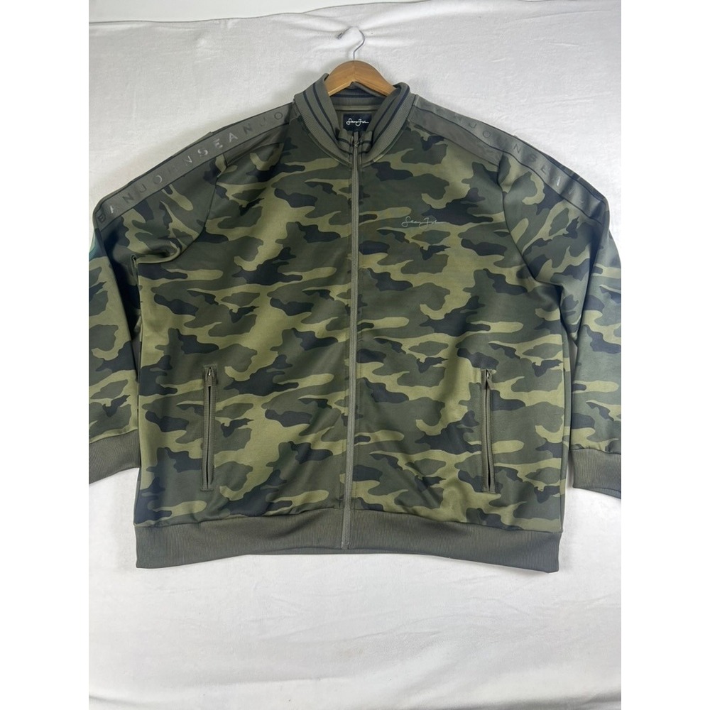 Sean John Track Jacket Mens 4XL Green Camo Full Zip Logo Tape Streetwear Bomber